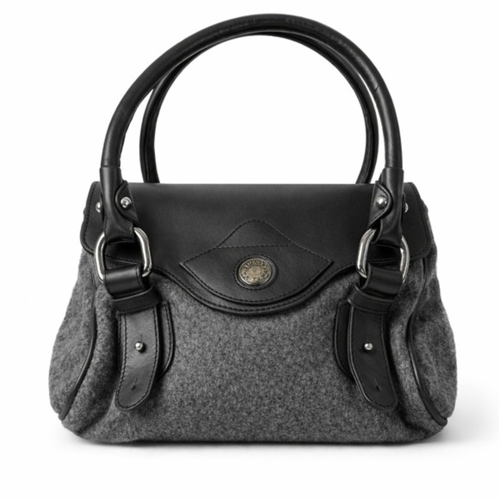Stuart Weitzman Grey Wool and Black Leather Satchel‎ Handbag Made in Spain